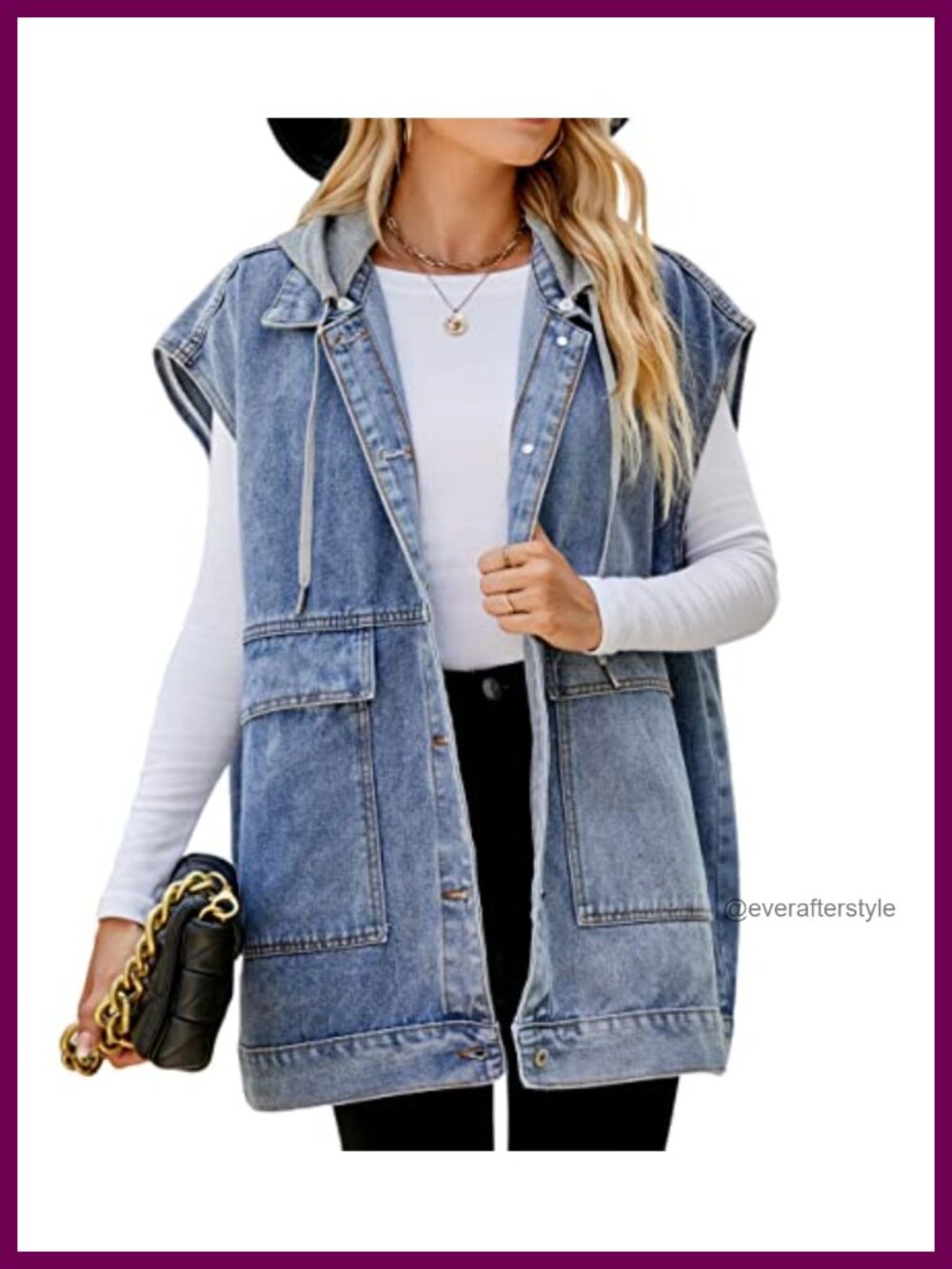 Oversized Distressed Denim Vest Sleeveless Button Crop Jean Vest with Pockets